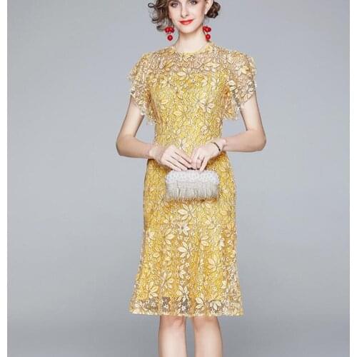 ZAWFL High Quality 2021 Summer Women Lace Dress Floral Crochet O-Neck Short Sleeve Retro Vintage Long Dress