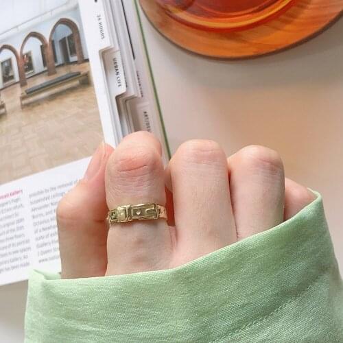 925 Sterling Silver Golden Curb Chain Buckle Belt Open Adjustable Ring Costume Jewellery Solid Silver Dainty Midi Ring for Woman