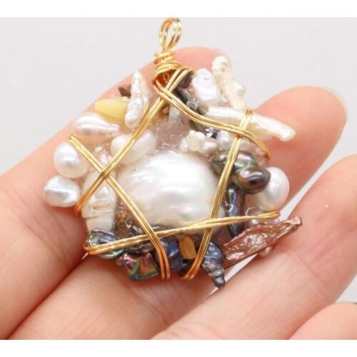 Charm Fashion Irregular Shaped Round Hand-wound Fine Pearl Pendant for Jewelry Making DIY Accessories Fit Necklace Earrings 1PC