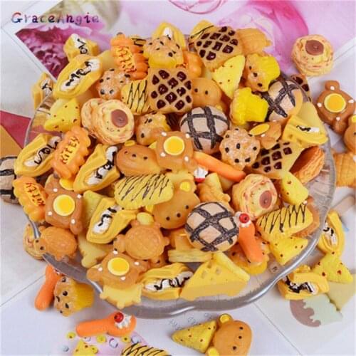 20pcs Mix Kawaii DIY Food play Funny Jewelry Cute Bear Children Kids Pretend Play Toys Cookies Flatback Cabochon Scrapbook