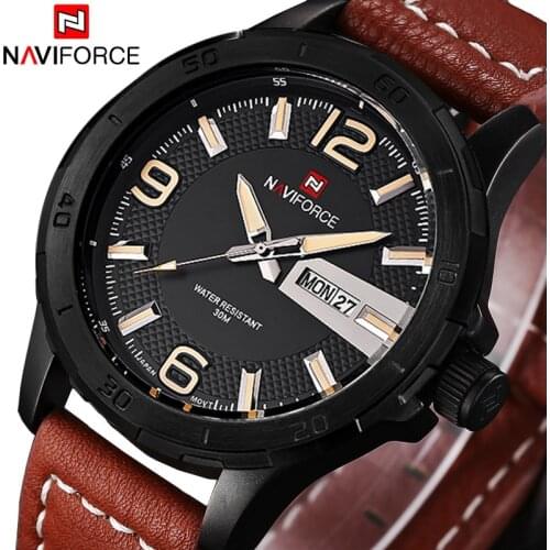 2017 Leather Military Watches Men Luxury Brand Quartz Watch Sports Watches NAVIFORCE Men Wristwatches Relogio Masculino Relojes