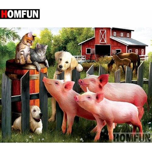 HOMFUN Full Square/Round Drill 5D DIY Diamond Painting "Animal pig dog" 3D Diamond Embroidery Cross Stitch Home Decor A20237