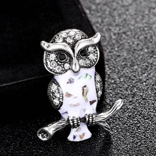 White shell enamel owl brooches for mens jewelry Luxury Brand Antique silver vintage pin brooch statement punk women brooch pin