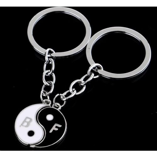 36PC Yin Yang BF Keyrings Round Pendant Women Men Best Friend Keychains Charm Jewelry Friendship Gifts Christmas Gifts Key Rings
