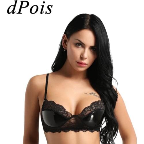 DPOIS Hot Sexy Women Latex Bra Tops Adults Wetlook Faux Leather Push Up Bralette Erotic Lingerie Underwear Female Intimate Bras