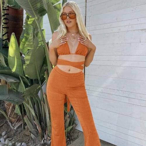 FANTOYE Women Party Two Piece Set 2021 New Sleeveless Hollow Out Sexy Bodysuit Ladies Bandage Chest Strap Suspender Bodycon Suit