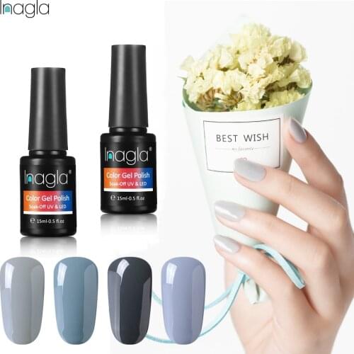 Inagla 12 Pure Colors 15ml Grey Series Nail Gel Polish Base Top Manicure Varnish Soak Off UV Gel Hybrid Nail Art Gellak Enamel