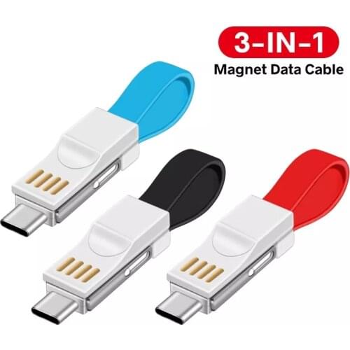 3 in 1 Portable Mini Keychain USB Cable Micro USB Type C For iPhone 12Mini Pro Max 11 XR 8 Data Charging Cable Mobile power cord