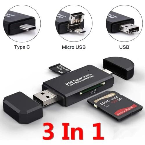 Type C & micro USB & USB 3 In 1 OTG Card Reader High-speed Universal OTG TF/SD for Android Computer Extension Headers Cardreader