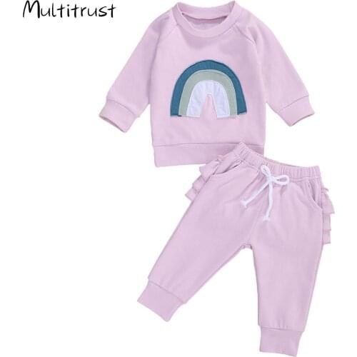 Boys Girls Clothes Sets Spring Autumn Children Kids Clothing Rainbow Print Sweatshirts Tops+Long Pants Casual Tracksuits Suits