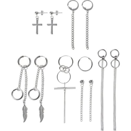Korea Jewelry KPOP Bangtan Boy Punk Titanium Steel Tassel Chain Drop Earring Kit