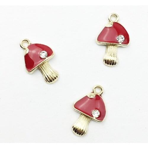 Crystal Red Mushroom Pendant Delicate Elegant Korean Gold Charms DIY Accessories For Handmade Women Jewelry Necklace Bracelets