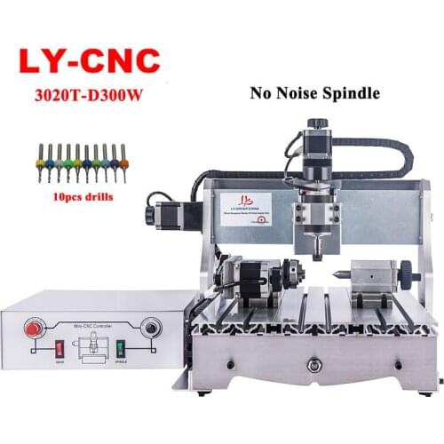 LY cnc machine 3020t-d 300w 4axis router pro mini milling drilling engraver for woodworking metal milling with cnc bits tool kit