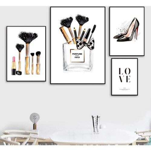 Makeup Fashion Poster Print Perfume Bag High Heels Canvas Painting Trendy Artwork Picture Beauty Salon Girls Room Decoration