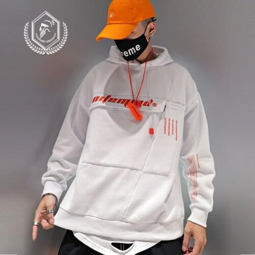 Men Fashion Loose Fleece Heavyweight Print Casual Pockets Pullovers Hip Hop Sweatshirts with Hooded