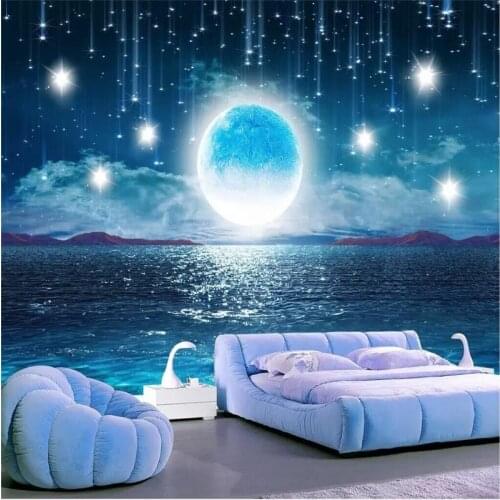 Water rise moon bright sky stars moon landscape living room wall manufacturers wholesale wallpaper mural custom photo wall