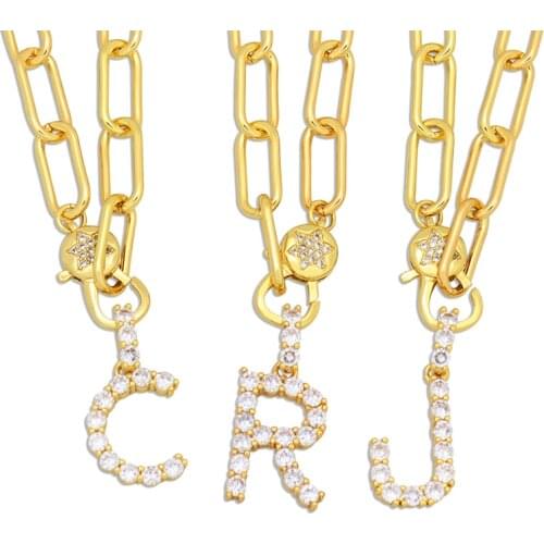New Diy Initial Name Necklace for Women Zirconia Star Shape Buckle Chunky Chain Jewelry CZ Fashion Alphabet Necklaces collar