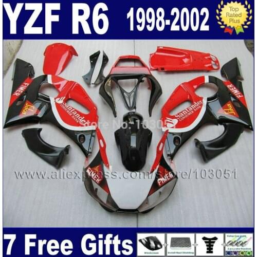 Custom Moto fairing for YAMAHA R6 1998 1999 02 00 99 98 red black YZF R6 2000 2001 2002 fairings aftermarket parts