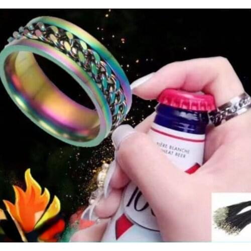 Bottle Opener Titanium Steel Ring Rotatable Chain Wine Beer Whisky Bottle Opener Non Fading Cool Ring Punk Bar Multifunctional