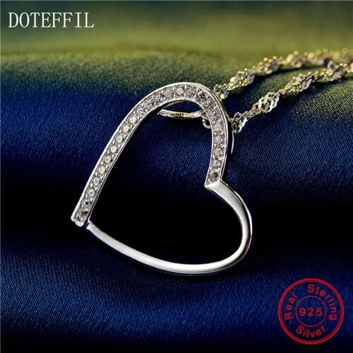 Love Necklace 925 Sterling Silver Women Charm Necklace Heart Fashion Silver AAAA Zircon Pendant Necklace Jewelry