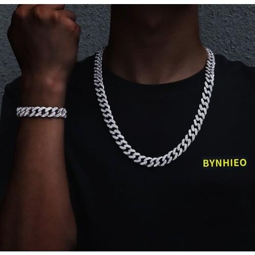Men Women Hip Hop Iced Out Bling Chain Necklace 13mm Miami Cuban Chains HipHop Necklaces Fashion Charm Jewelry For Men