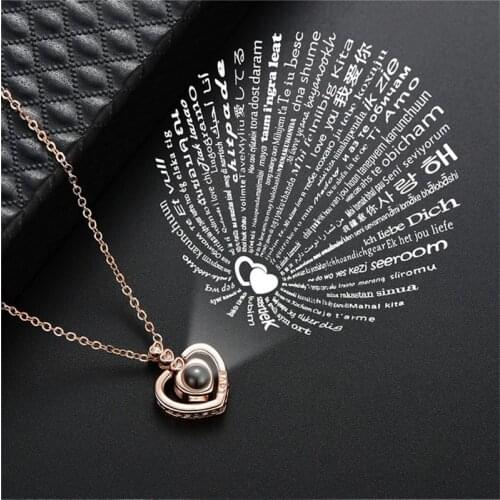 Hot Sale Round/Heart Pendant Necklace for Women with Unique Projection Function 100 Language "I LOVE YOU" Love Necklaces