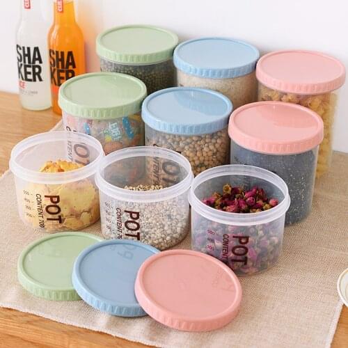 Chinese Style Plastic Whole Grain Storage Jar Round Single Layer Transparent Snack Jar Kitchen Organizer and Storage Container