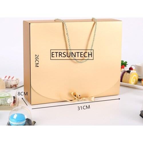 100pcs 31cmx26cmx8cm Large Gold Gift Box With Rope Scarf clothing Packaging Color Paper Box with ribbon Underwear packing box