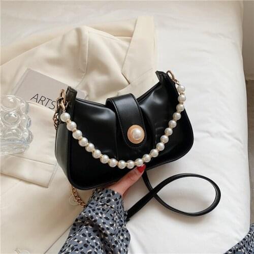 Pearl Portable Small Bag Female Summer 2021 New Trendy Fashion Fold Baguette Bag Ladies Luxury Chain Shoulder Messenger Bag