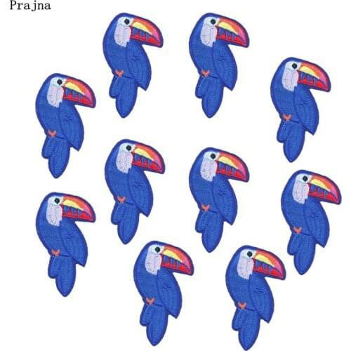 Prajna 10PCS Wholesale Toucan Iron On Patches Blue Birds Embroidered Stickers DIY Clothing Set Patch Hippie Appliques Jeans