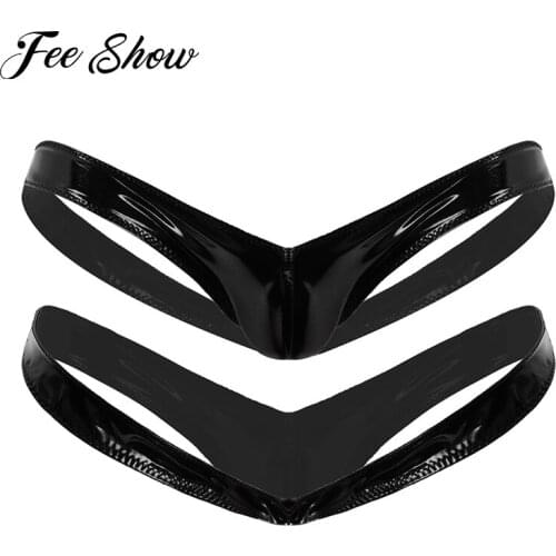 Sexy Panties Gay Mens Patent Leather Lingerie Briefs Front Bulge Pouch Open Butt Mini Jockstrap Thong Briefs Nightclub Underwear