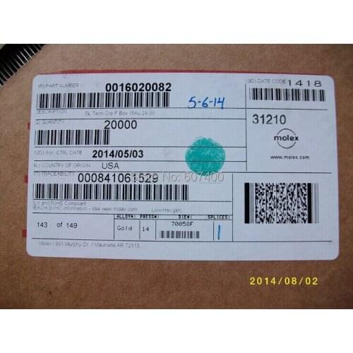 0016020082 CONN TERM FEMALE 24-30AWG 15GOLD 1602-0082 MOLEX Connectors terminals 16020082 100% new and original parts 16-02-0082