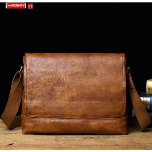 Genuine Leather Mens Bag Leather Cross-body Bag Men Business Casual Shoulder Messenger Bag Male Handbags Computer School Bags
