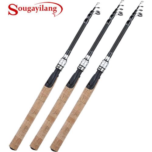 Sougayilang Cost-effective 1.8M-2.4M Telescopic Fishing Rod 3 Colors Cork Handle Spinning Fishing Rod Carbon Fiber Travel Tackle