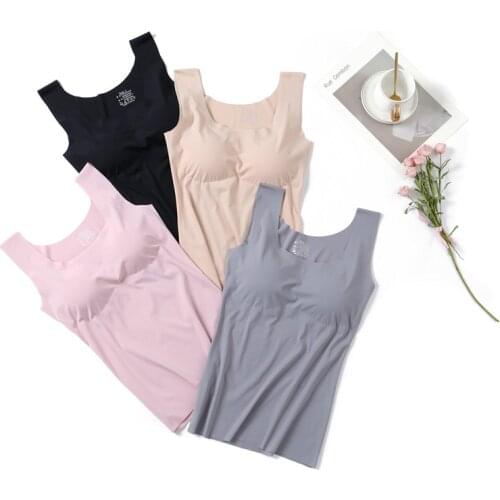 Ice Silk Tank Top Wireless Paded Lingerie Push Up Seamless Padded Vest Crop Top Tee Camisole Feminino Comfortable Sleep Cami
