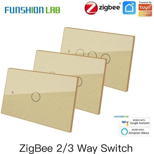 ZigBee Wall Touch Smart Light Switch With Neutral/No Neutral ,No Capacitor Smart Life/Tuya Works with Alexa,Google Hub Required