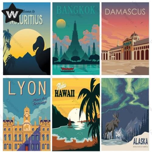 Vintage Travel City Metal Sign Tin Plaque Paris Tokyo New York Tin Poster Metal Plate Retro Wall Sticker for Man Cave Club Decor