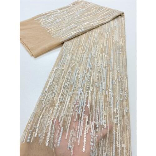 High Quality African Lace Fabric French Net Embroidery Sequins Tulle Lace Fabric For Nigerian Party Dress 4099B-2