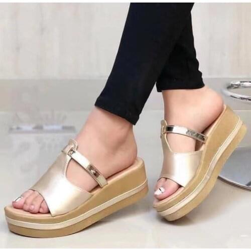 Women Wedge Slippers Platform Shoes For Woman Summer Solid Color Sandals Plus Size Slip-on Beach Ladies Thick Bottom Sandals