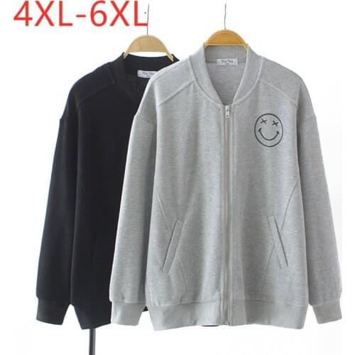 New 2021 Ladies Autumn Winter Plus Size Jacket For Women Large Long Sleeve Cotton Gray Zipper Sweatshirt Coat 3XL 4XL 5XL 6XL