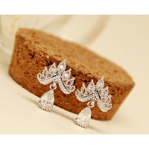 Charm Crown Design 925 Sterling Silver Earrings For Ladies With AAA+ Austrian Rhinestone Accessories Women/Girls Jewelry