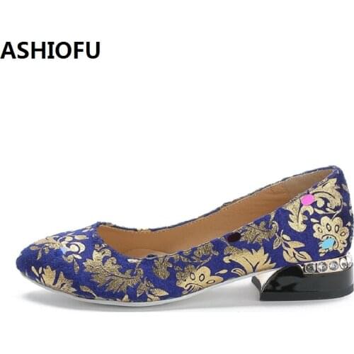 ASHIOFU 2020 New Retro Women Pumps Low Heel Sexy Sweet Slip-on Dress Shoes Party Prom Fashion Court Shoes