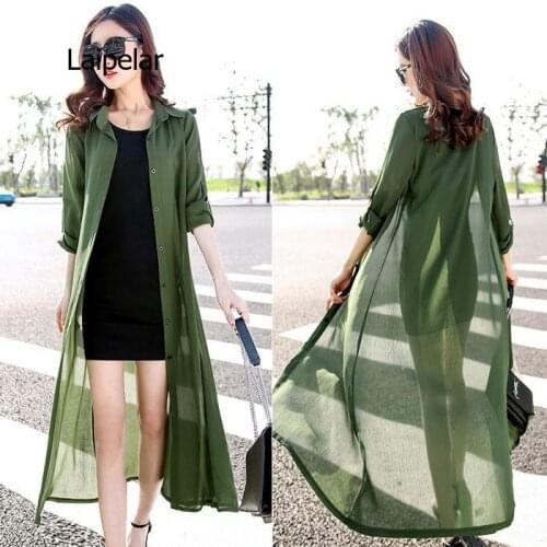Summer Long Cardigans Women Sunscreen Clothing Fashion Long Sleeve Blouse Shirts Black Green Red Kimono Cardigan
