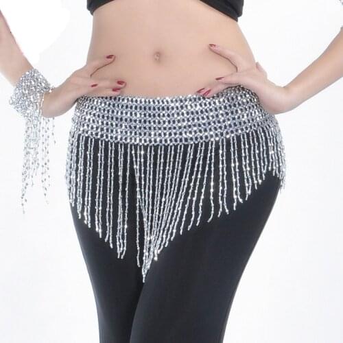 2019 Belly Dance Beaded Tassel Hip Scarf Bead Elastic Belt Skirt Dancing Accessories Belly Chain