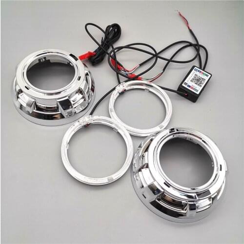 1 Pair 3.0 inch H1 Bi Xenon Hid Projector Lens Shrouds RGB APP Bluetooth Led Angel Eyes