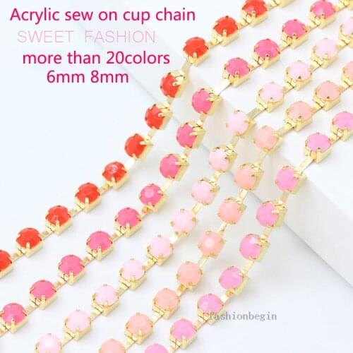 1Row 1yard ss28 ss38 6mm 8mm Acrylic Crystal Rhinestone cup brass sparse Chain necklace Trim jewelry craft Dress DIY multi-color