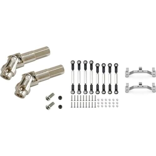 2 Set RC Car Part: 1 Set Steering Joint Drive Shaft & 1 Set Metal Pull Rod Steering Link Rod Pull Rod Base Set