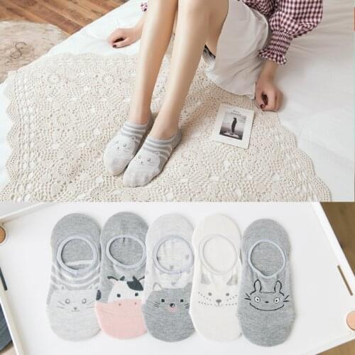 5 Pairs/Lot Cotton Womens Slipper Casual Funny Cute Cat Fox Lovely Kawaii Cartoon Harajuku Sweet Ankle Sock for Female Summer