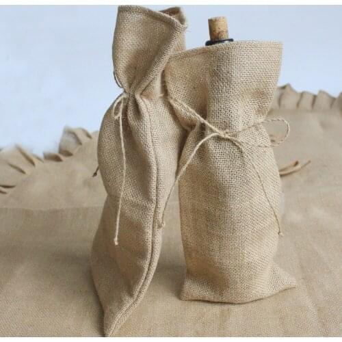 Set of 5 pcs Jute Wine Bottle Bags Bottle Covers Linen Gift Pouches Burlap Hessian Packaging Bag P4767