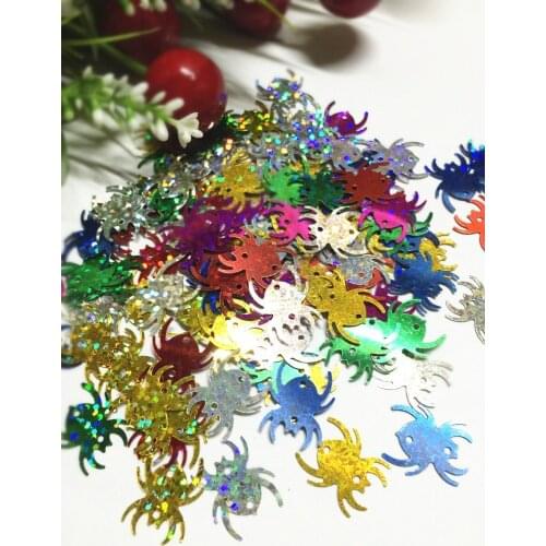 500pcs/lot Spider Sequins 15mm PVC Flat Paillette Decoration Animal Festival Garment Accessory Mix Laser Colors